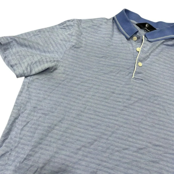 Hart Schaffner Marx Blue Striped Cotton Polo Shirt M - Picture 2 of 3